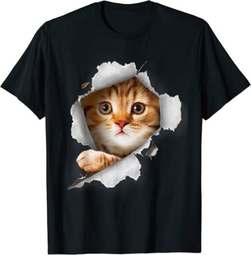 Cat Shirt, Orange Cat Tshirt, Cat Torn Cloth Shirt, Kitten T-Shirt