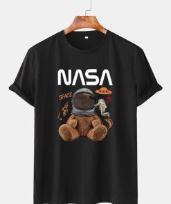 Mens NASA Space Bear Print O-Neck Casual…