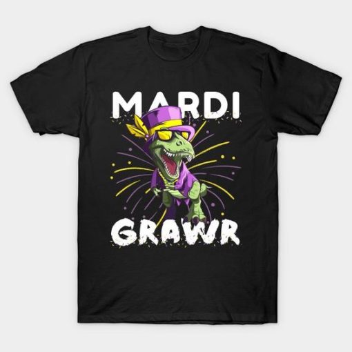 Mardi Grawr T-Rex Dinosaur Toddler Kids Mardi Gras Boys Gift T-Shirt