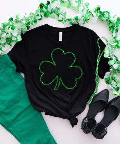 Womens st pattys shirt, glitter shamrock tee,…