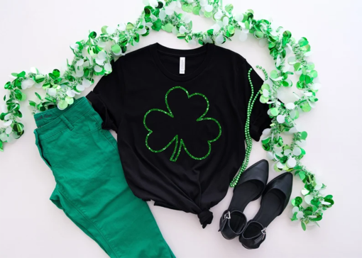 Womens st pattys shirt, glitter shamrock tee, st patricks day shirt, womens st paddys, cute st pattys shirt