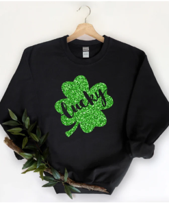 Womens st pattys shirt, glitter shamrock tee,…