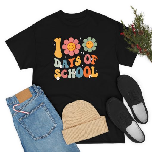 Teacher Kids Retro Groovy 100 Days Happy 100th Day Of School T-Shirt