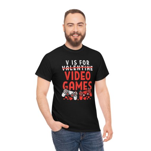 V Is For Video Games Funny Valentines Day Gamer Boy Men Gift T-Shirt