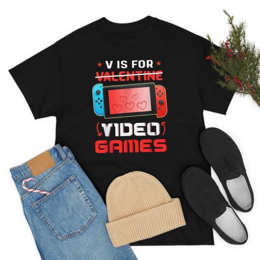 Valentines Day boys kids son V Is For Video Games gamer T-Shirt