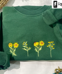 Round neck sunflower embroidered sweatshirt, embroidered sweatshirt…