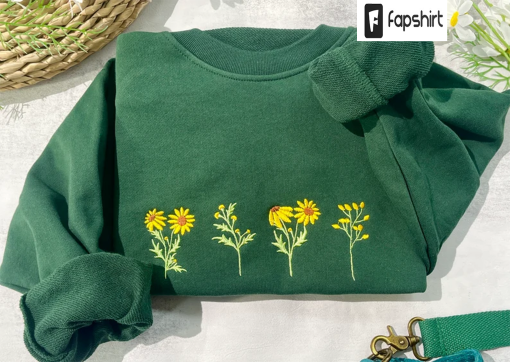 Round neck sunflower embroidered sweatshirt, embroidered sweatshirt vintage, sweatshirt women’s trend, anniversary gift