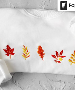 Fall Leaves embroidered crewneck,Vintage Sweatshirt,Autumn Sweatshirt,embroidered sweatshirt…