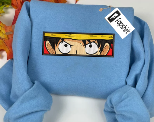 Lu.ffy Embroidered Sweatshirt, One.Piece Embroidered Sweatshirt, Anime Embroidered Sweatshirt, Custom Embroidered Sweater