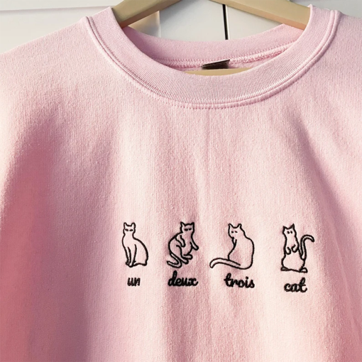 Un Deux Trois Cat Sweater, Embroidered Cat Sweater Shirt, Cute Cat Sweater, Cat Mom Gift, Cat Lover Gift, New Kitten Gift