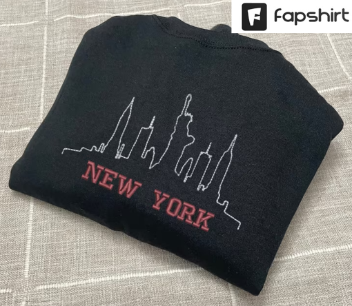 New York Embroidered Sweatshirt – Y2K Style – Custom City Crewneck Embroidered