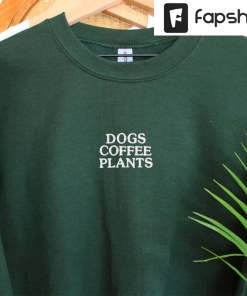 Embroidered “Dogs Coffee Plants” Crewneck Trendy Sweatshirt