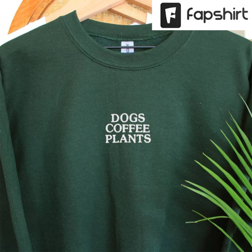 Embroidered “Dogs Coffee Plants” Crewneck Trendy Sweatshirt