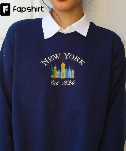 New York Skyline Embroidered Unisex Crewneck Sweatshirt,…