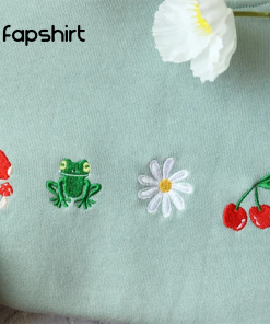 Cute daisy mushroom embroidered sweatshirt,Embroidered Mushroom,Frog,Leaves,crewneck sweatshirt…