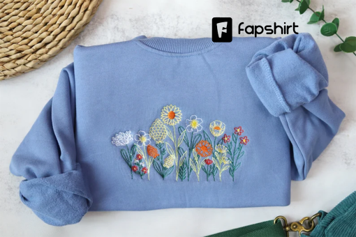 Wildflowers embroidered crewneck,Vintage Sweatshirt,Fine Line,floral embroidered sweatshirt,Gifts for Women, Friends, Bridesmaids