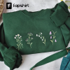 Dark green Holly,Iris,Lilies and Petunias Crewneck embroidered aesthetic sweatshir t,Gifts for her