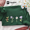 Cute Wildflowers embroidered crewneck-Dark green daisy sweatshirt-Floral embroidered sweatshirt-Gifts for her