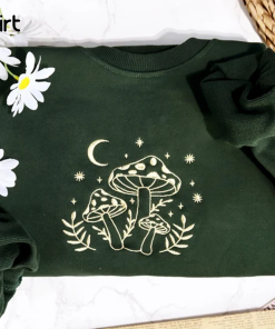 Retro mushroom embroidered crewneck green sweatshirt,trendy sweatshirt,mushroom…