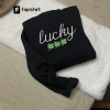 Happy Go Lucky Embroidered Sweatshirt| Y2K Style Embroidered Crewneck| St. Patty’s Day- Patrick’s Day- holidays- march- leprechauns