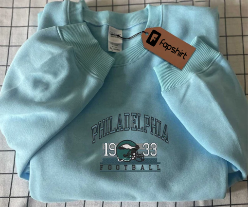 Philadelphia Football Logo Embroidered Sweatshirt, Best USA Football Team Embroidered Sweatshirt,Football Embroidered Crewneck