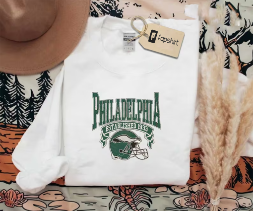 Philadelphia Football Logo Embroidered Sweatshirt, Best USA Football Team Embroidered Sweatshirt, Football Team Embroidered Crewneck