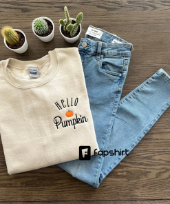 Hello Pumpkin Sweatshirt, Embroidered Autumn Shirt, Embroidered…