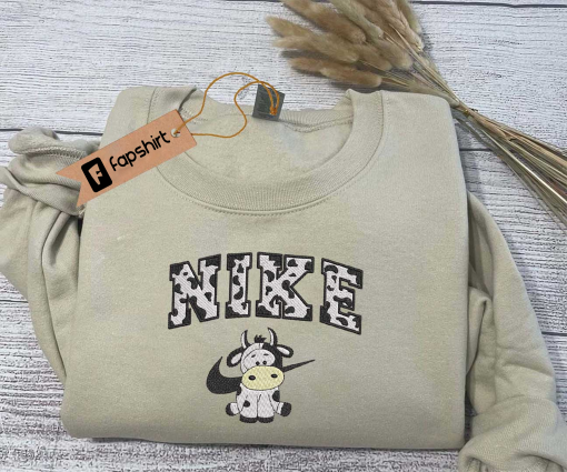 Lovely Cow Embroidered Sweatshirt, Brand Embroidered Hoodie, Inspired Brand Embroidered Crewneck, Brand Embroidered Gift