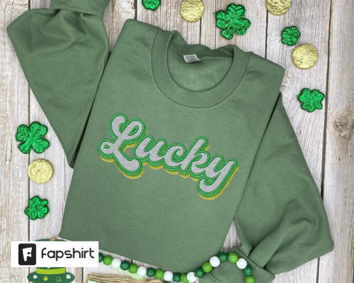 Lucky Clover Sweatshirt, St. Patrick’s Day Custom Embroidered, Irish Heritage Embroidery Hoodie, Retro Lucky Crewneck, Vintage Watercolors