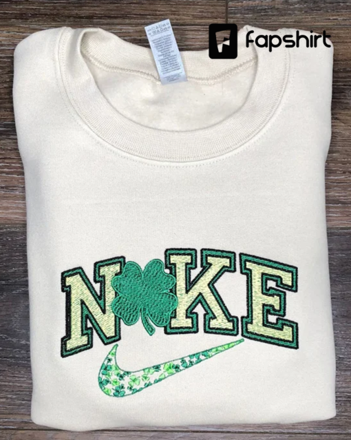 St. Patrick Day Shirt, St. Patrick’s Sweatshirt, Embroidered St. Patrick’s Day Crewneck, Green Crewneck, Swoosh Green Sweatshirt