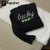 St. Patrick Day Shirt, St. Patrick’s Sweatshirt, Embroidered St. Patrick’s Day Crewneck, Green Crewneck, Swoosh Green Sweatshirt