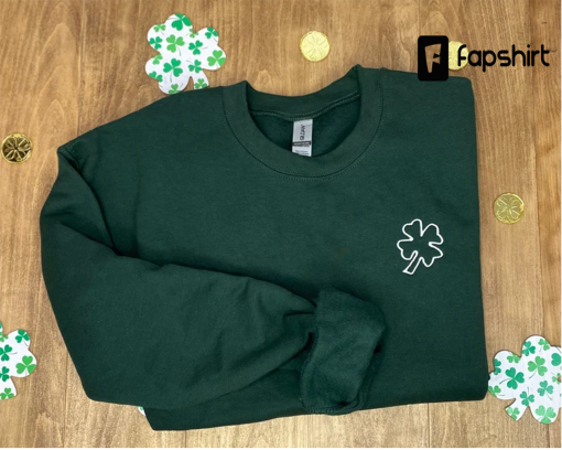 Clover Embroidered Dark Green Crewneck, St. Patrick’s Day, Trendy, Minimalist, St. Patty’s; St. Paddy’s