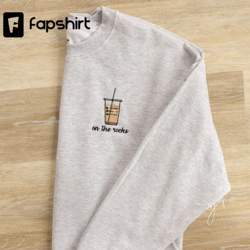 On the Rocks Iced Coffee Embroidered Crewneck Sweatshirt, Star, frap sweatshirt