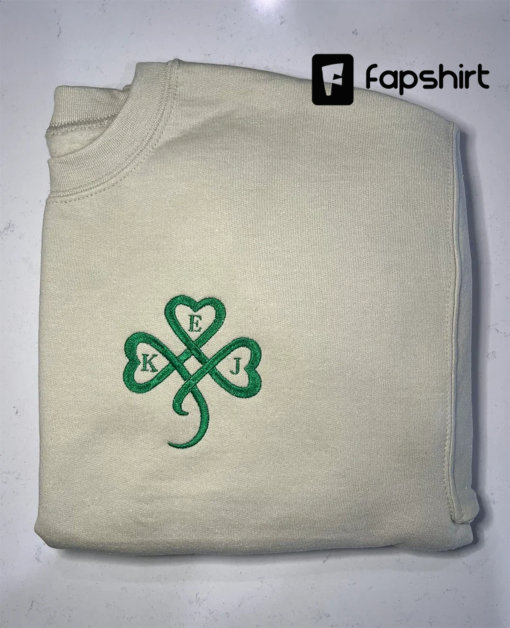 Celtic Design Embroidered Crewneck Sweatshirt, Personalizable Irish Saint Paddy’s Day Shirt