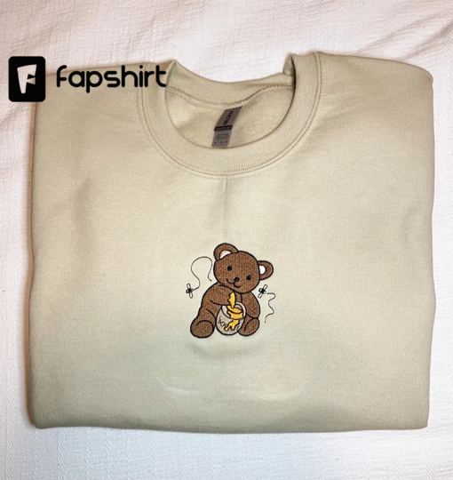 Cute Honey Bear Embroidered Crewneck Sweatshirt