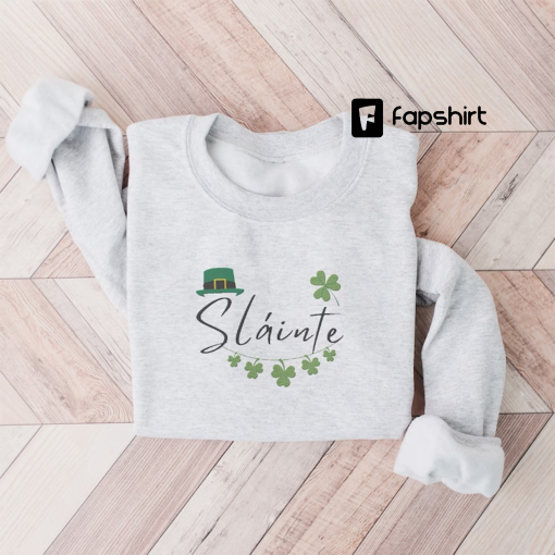 Embroidered Slainte Sweatshirt, St Patricks Day Shirt, Irish Sweatshirt, Shamrock Sweatshirt, Leprechaun Hat Crewneck