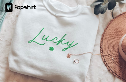 Embroidered Sweatshirt, St. Patrick’s Day Sweatshirt, Embroidered Lucky, Lucky Sweatshirt, Minimalist Embroidery