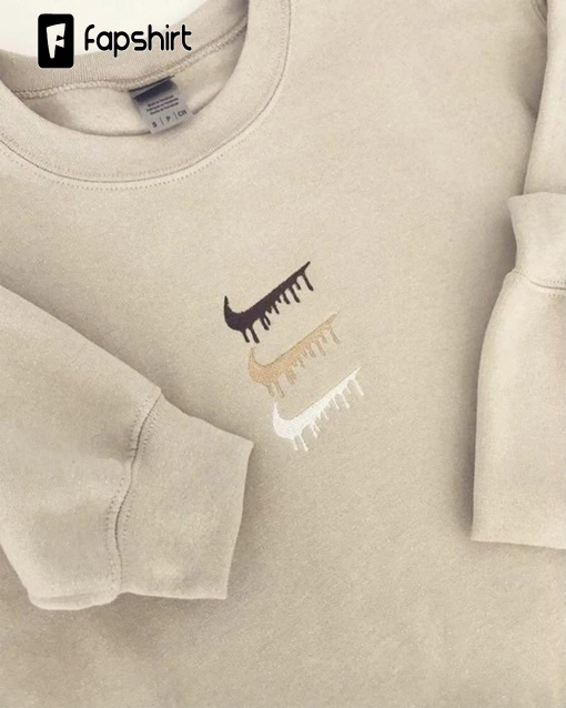 Triple Drip Swoosh Embroidered Crewneck Sweatshirt – Trendy Vintage Sweater – Trending Drippy Embroidered Sweatshirt