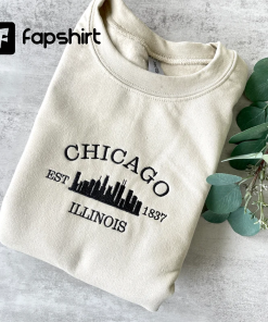 Embroidered Chicago Sweatshirt, Chicago Crewneck Sweatshirt, Chicago…