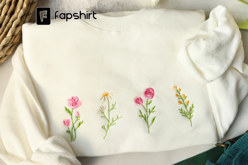 Wildflowers crewneck sweatshirt embroidered,floral embroidered sweatshirt,Valentine’s Day Gift