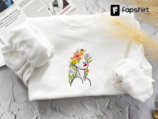 Feminist Flower Embroidered Sweatshirt,embroidered crewneck sweatshirt,Vintage Sweatshirt,Female Gift