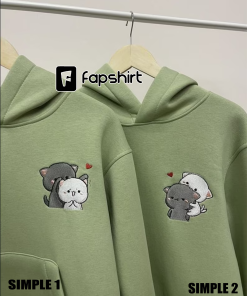 Mocha Milk Couple Bear Embroidered Hoodie, Valentine…