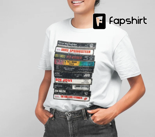 Rock Cassettes Vintage Vibe Band Graphic Tee, Unisex Retro Music Shirt