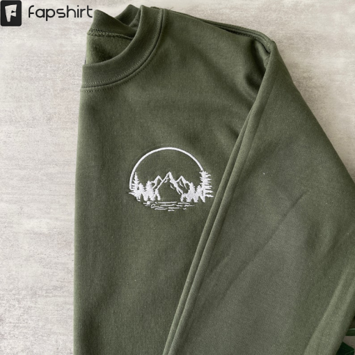 Trees and Mountain Sweatshirt, Embroidered Mountains and Trees Sweatshirt