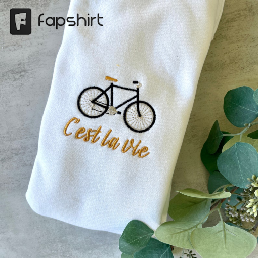 C’est la vie Sweatshirt, Bike Sweatshirt, Bicycle Crewneck Sweatshirt, Embroidered Sweatshirt, Embroidered Bicycle Crewneck