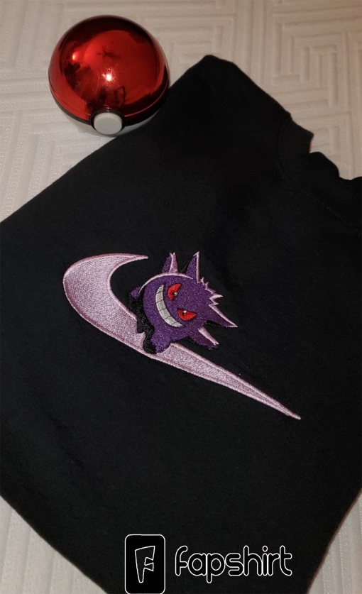 Black Gengar Sweater, Cartoon Sweatshirts, Embroidered Sweatshirt, Trending Crewneck, Vintage shirt