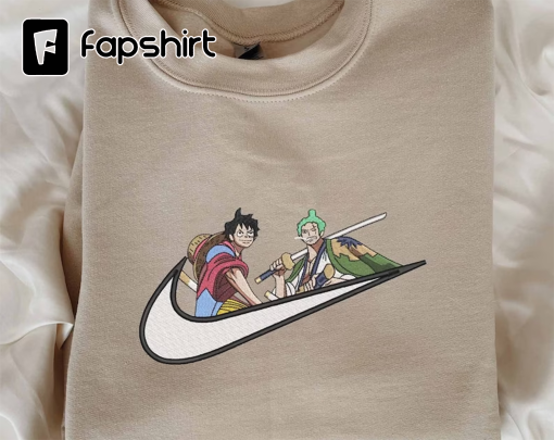 One Piec.e Brand Embroidered Sweatshirt, Luffy X Zoro Embroidered Shirt, Anime Embroidered Sweatshirt, Vintage Embroidered Sweatshirt