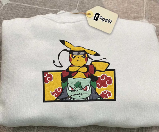 Anime Embroidered Sweatshirt, Pokem.on X Narut.o Embroidered Sweatshirt, Best Anime Embroidered Sweatshirt, Anime Sweatshirt