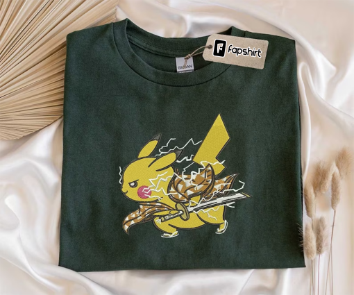 Pika.chu x Zenit.sua Embroidered Sweatshirt, Anime Embroidered Sweatshirt, Poke.mon Anime Hoodie, Custom Anime Embroidered Sweater