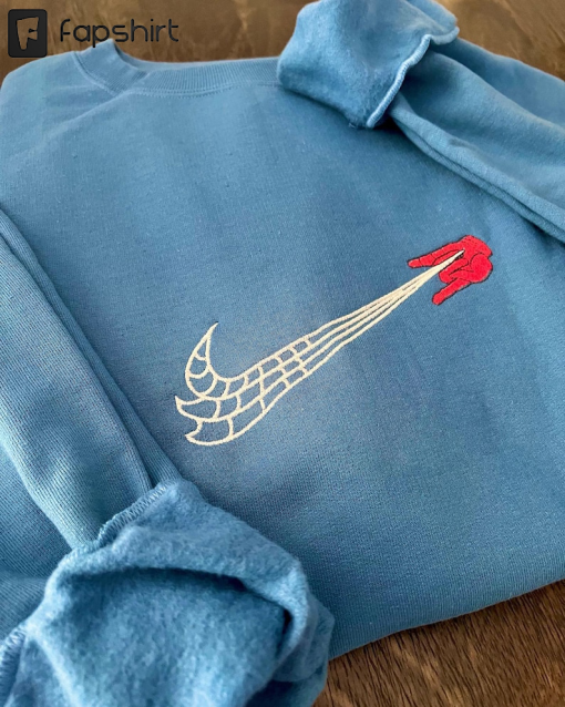 Spider Web Swoosh Crewneck, Spidy Hand Embroidered Sweatshirt, Cartoon hoodie